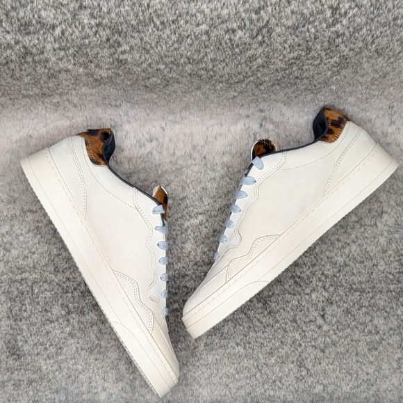 P448 Bali Sneaker Cream Leopard Print Calf Hair Women's 9.5 - Picture 9 of 13